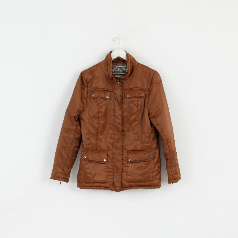 New Morrican Womens M  Jacket Brown Shiny Padded Full Zipper Classic Top Zippered Jacket Buttoned Jacket Snapped Jacket