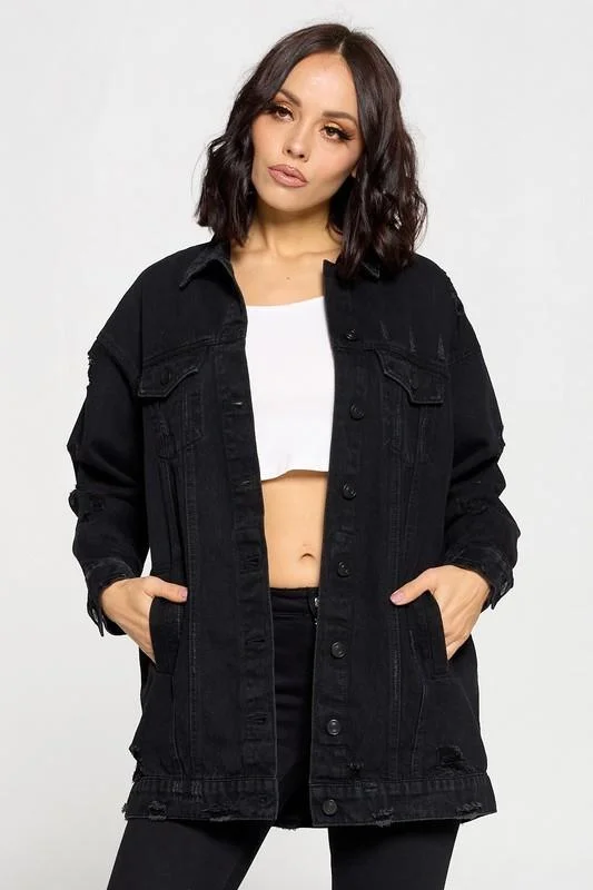 Kourtney, Oversized distressed denim jacket Nylon Jacket Polyester Jacket Spandex Jacket Kourtney, Oversized distressed denim jacket Nylon Jacket Polyester Jacket Spandex Jacket