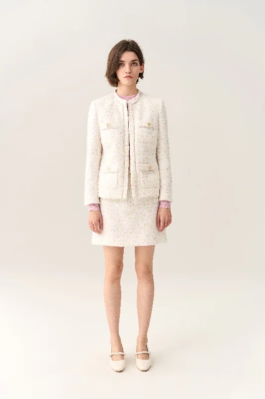 Fantasy Iridescent-detail Tweed Jacket Notch Collar Jacket Peter Pan Collar Jacket Cowl Neck Jacket