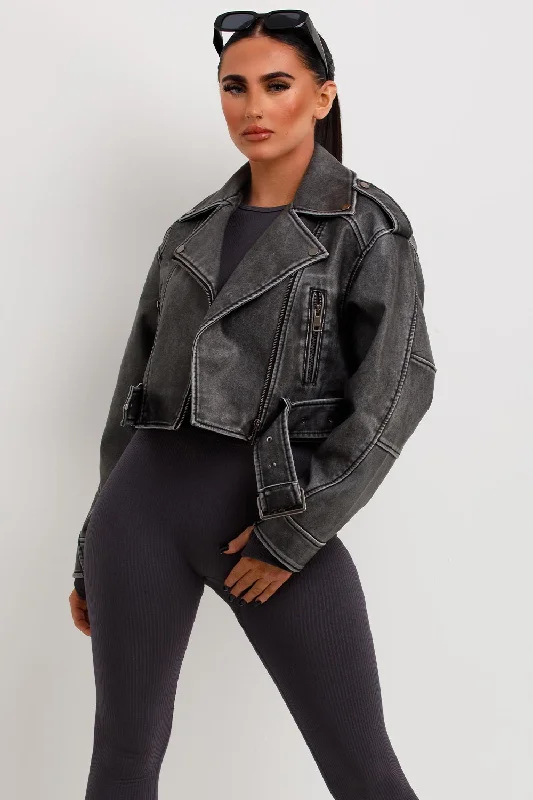 Faux Leather Jacket Grey V-Neck Jacket Boat Neck Jacket Square Neck Jacket