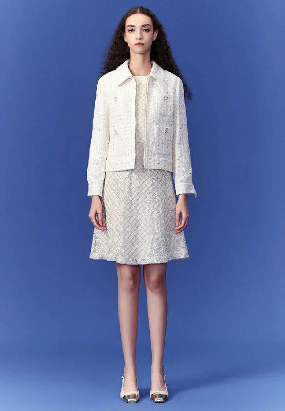 Frayed Slender Tweed Jacket Zippered Jacket Buttoned Jacket Snapped Jacket