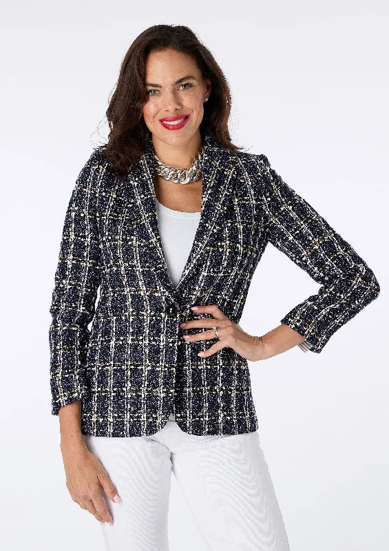 Gaby Tweed Jacket with Sequin detail - size 8 Notch Collar Jacket Peter Pan Collar Jacket Cowl Neck Jacket