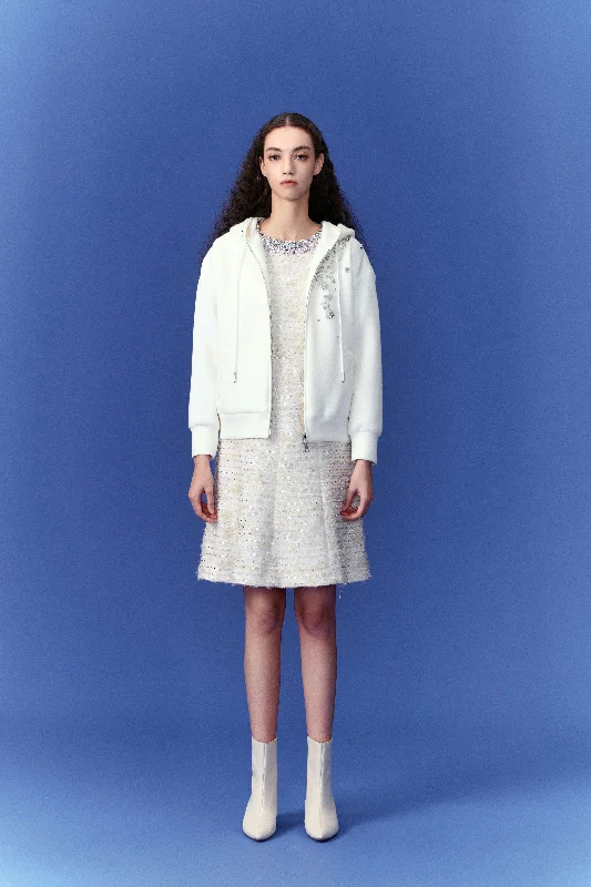 Hooded Patch-detail White Jacket Bomber Jacket Anorak Windbreaker