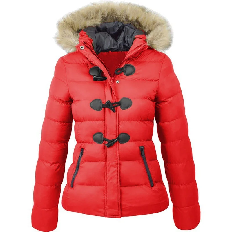 Ladies Slim Fit Horn Button Decor Parka Jacket (5 colors) Jersey Jacket Tulle Jacket Batik Jacket