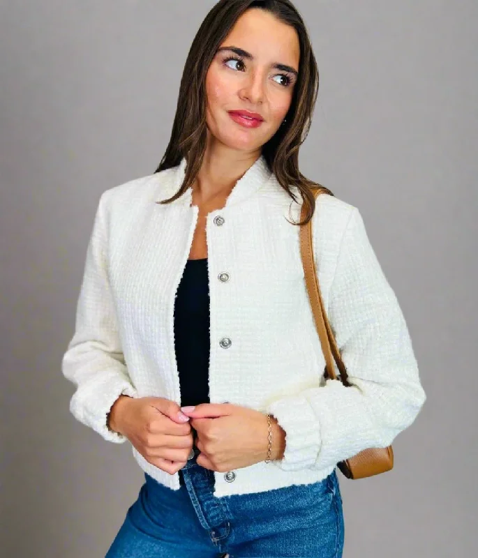 Ivory Boucle Bomber Jacket Print Jacket Jacquard Jacket Patchwork Jacket