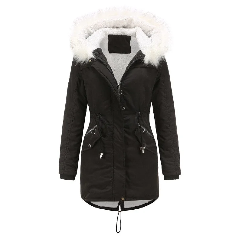Solid Color Parka Jacket for Women (4 colors) Knit Fabric Woven Fabric Fleece Fabric