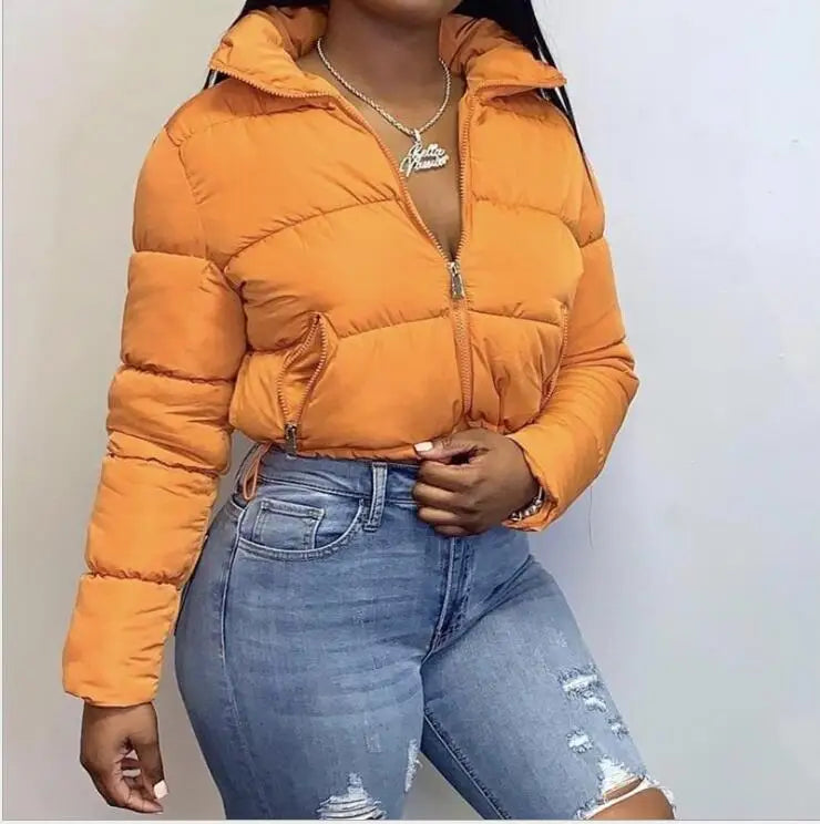 Solid Color Stand Collar Puffer Jacket (6 colors) Wool Fabric Cashmere Fabric Tweed Fabric