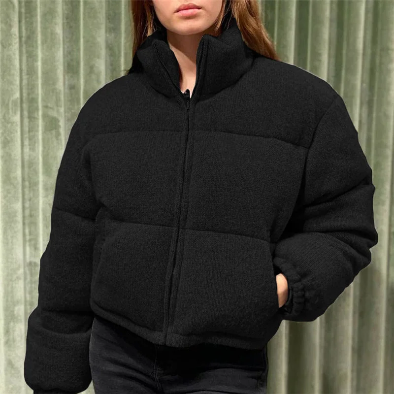 Stand Collar Zipper Pocket Puffer Jacket (3 colors) Nylon Fabric Polyester Fabric Spandex Fabric