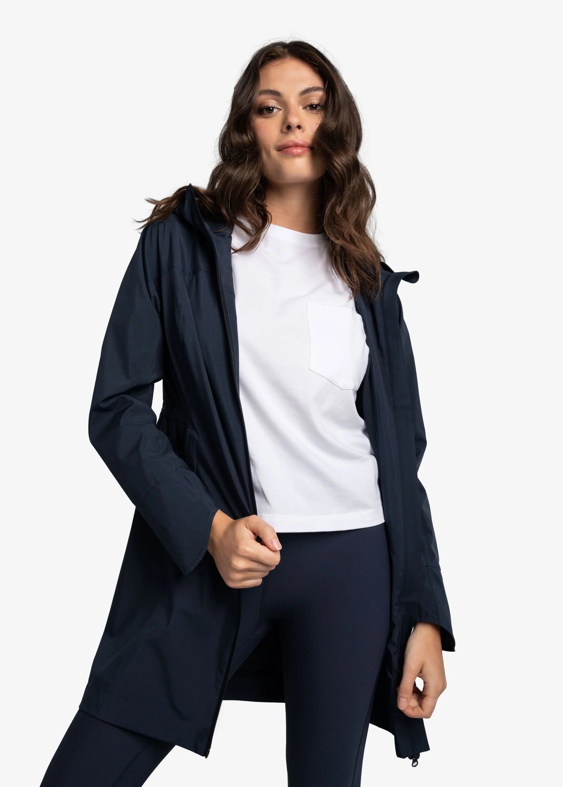 Lolë Element Long Rain Jacket Tiered Jacket Buttoned Jacket Zippered Jacket