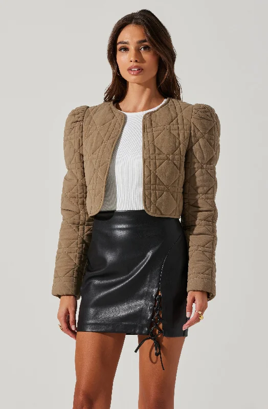 Lucia Quilted Cropped Puff Sleeve Jacket Notch Collar Jacket Peter Pan Collar Jacket Cowl Neck Jacket