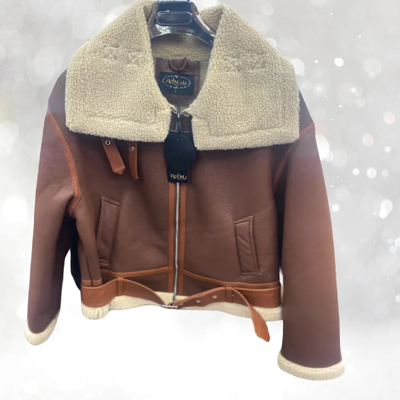 Carmel brown aviator jacket with Furry Collar Hoodie Zip-Up Jacket Button-Up Jacket