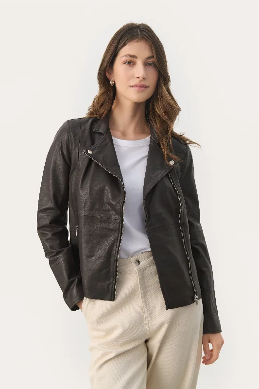 Part Two Frances Leather Jacket (Mole) Rayon Fabric Velvet Fabric Corduroy Fabric