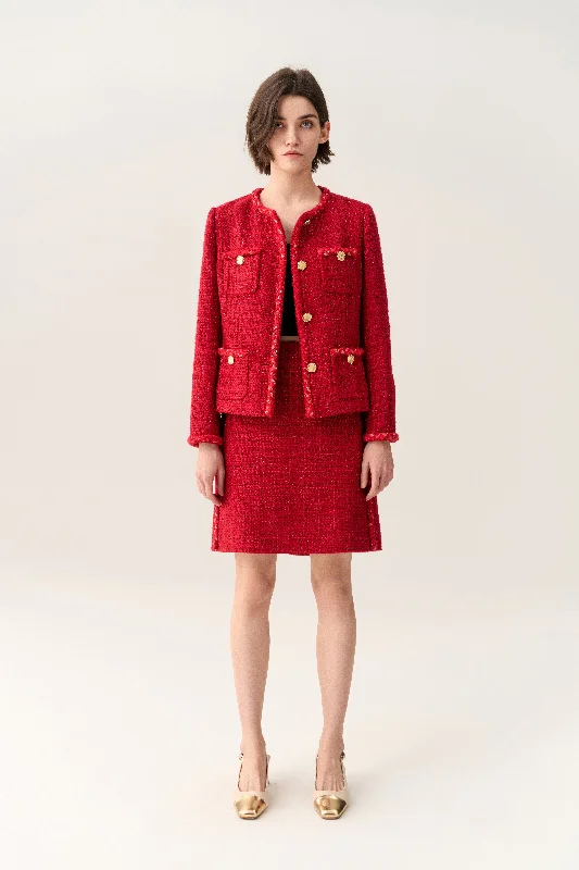 Patch-pocket Tweed Jacket Tiered Jacket Buttoned Jacket Zippered Jacket