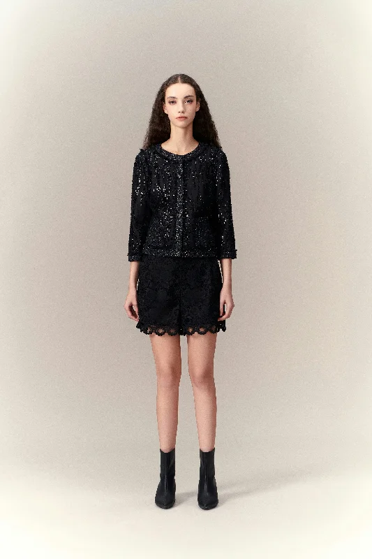 Patchwork Water Flow Sequin Jacket Hooded Jacket Caped Jacket Shawl Collar Jacket