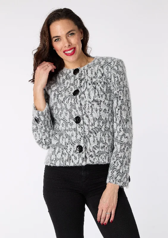 Sandy Round Neck Grey Animal Jacket - sizes 12, 14, 18 Fitted Jacket Loose Jacket Oversized Jacket