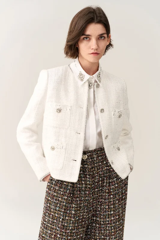 Sequin Detail Patch-pocket Tweed Jacket Nylon Fabric Polyester Fabric Spandex Fabric