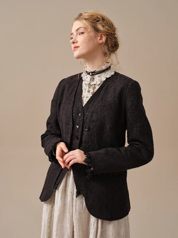 Mae 30 | 100% Linen Jacket with Vest Notch Collar Peter Pan Collar Cowl Neck
