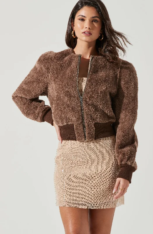 Stacy Faux Fur Jacket Wool Fabric Cashmere Fabric Tweed Fabric