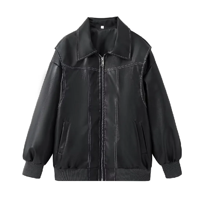 Vintage Drop Shoulder Faux Leather Bomber Jacket for Women (3 colors) Chenille Fabric Brocade Fabric Lace Fabric