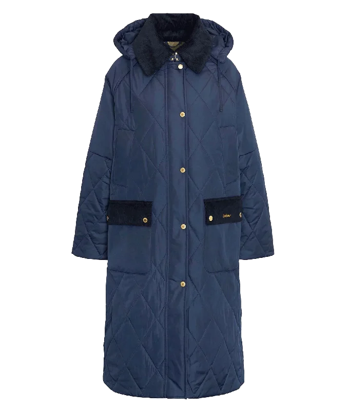 Cookston Longline Quilted Jacket - Navy Cotton Fabric Linen Fabric Terry Fabric