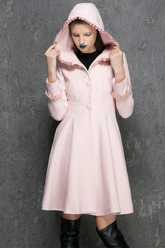women's hooded wool jacket 1352 Tiered Jacket Buttoned Jacket Zippered Jacket