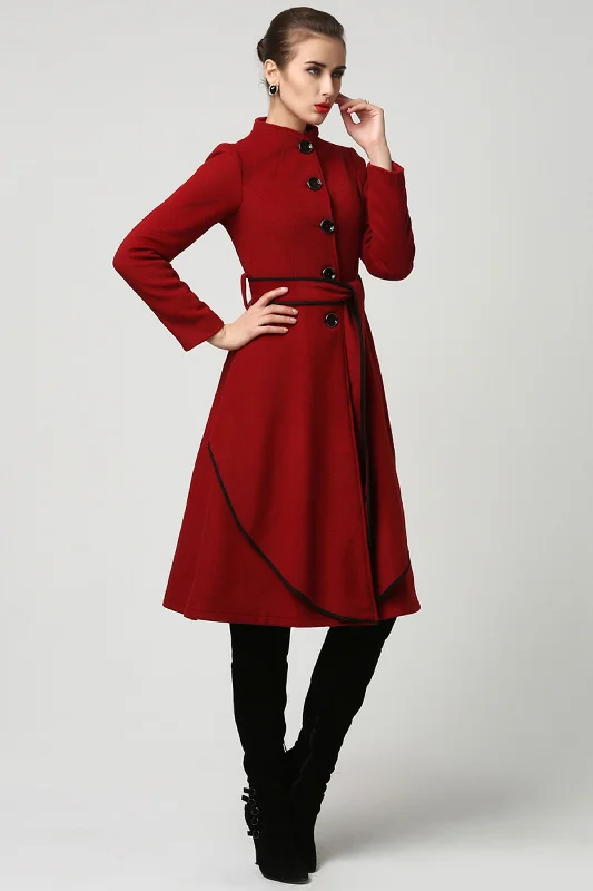 Womens midi Red Cashmere Coat Warm jacket 1111# Lace Jacket Ribbed Jacket Sequined Jacket