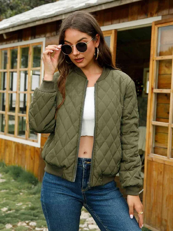 Matcha Green Color Full Zip Stand Collar Raglan Sleeve Jacket for Women Ribbed Jacket Pleated Jacket Ruffled Jacket