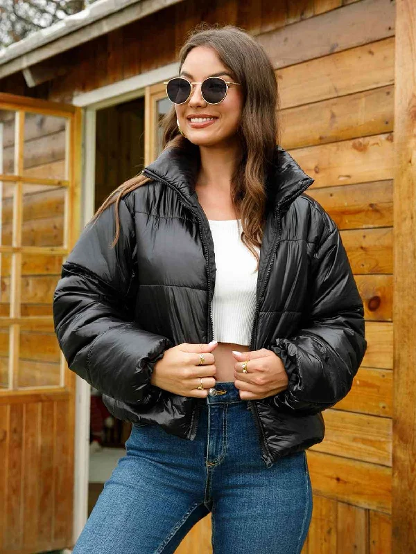 Black Full Zip Stand Collar Puffer Jacket Herringbone Jacket Checkered Jacket Solid Jacket Black Full Zip Stand Collar Puffer Jacket Herringbone Jacket Checkered Jacket Solid Jacket
