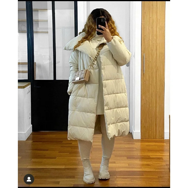 Zipper Long Puffer Jacket Welt Pockets Slit Pockets Flap Pockets