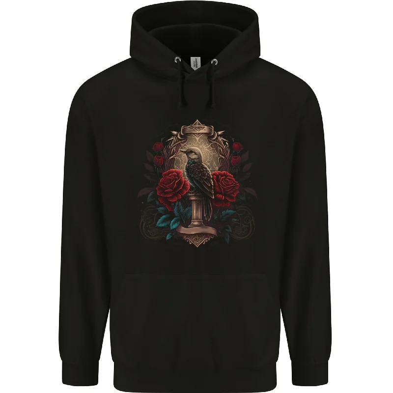 A Bird With a Gothic Vase and Roses Mens 80% Cotton Hoodie Hoodie with Hem Patch Decorative Personalized A Bird With a Gothic Vase and Roses Mens 80% Cotton Hoodie Hoodie with Hem Patch Decorative Personalized