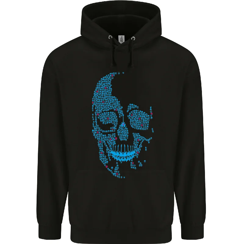 A Blue Skull Made of Guitars Guitarist Mens 80% Cotton Hoodie Hoodie with Hem Raw Edge Edgy Unfinished