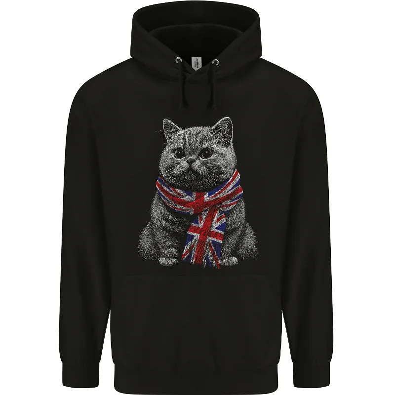 A Cat With a Union Jack Scarf Great Britain Mens 80% Cotton Hoodie Hoodie Crop Top Short Trendy A Cat With a Union Jack Scarf Great Britain Mens 80% Cotton Hoodie Hoodie Crop Top Short Trendy