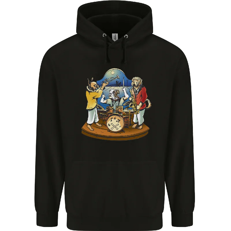 A Dog Jazz Band Music Drums Trumpet Mens 80% Cotton Hoodie Hoodie with Mock Neck Collared Structured