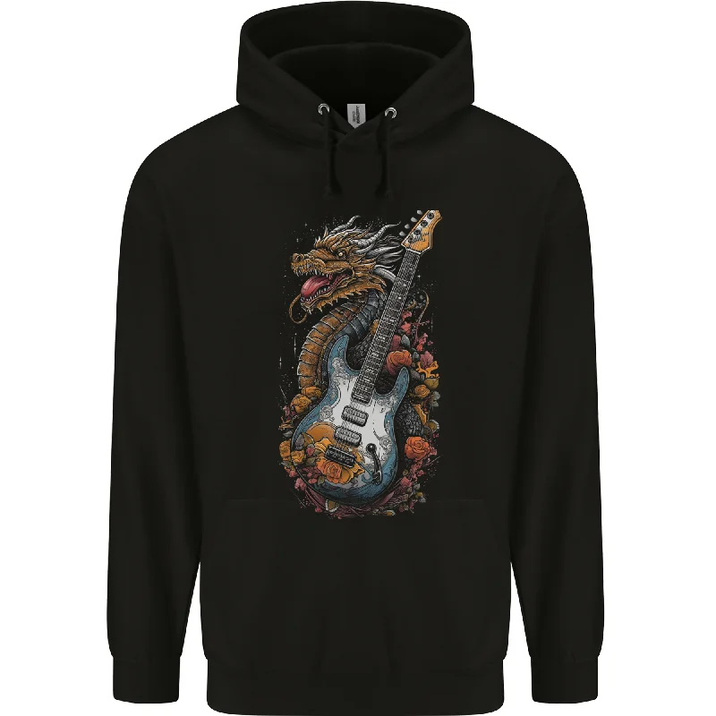 A Dragon and Guitar Rock Music Fantasy Mens 80% Cotton Hoodie Hoodie with Exposed Zipper Edgy Industrial