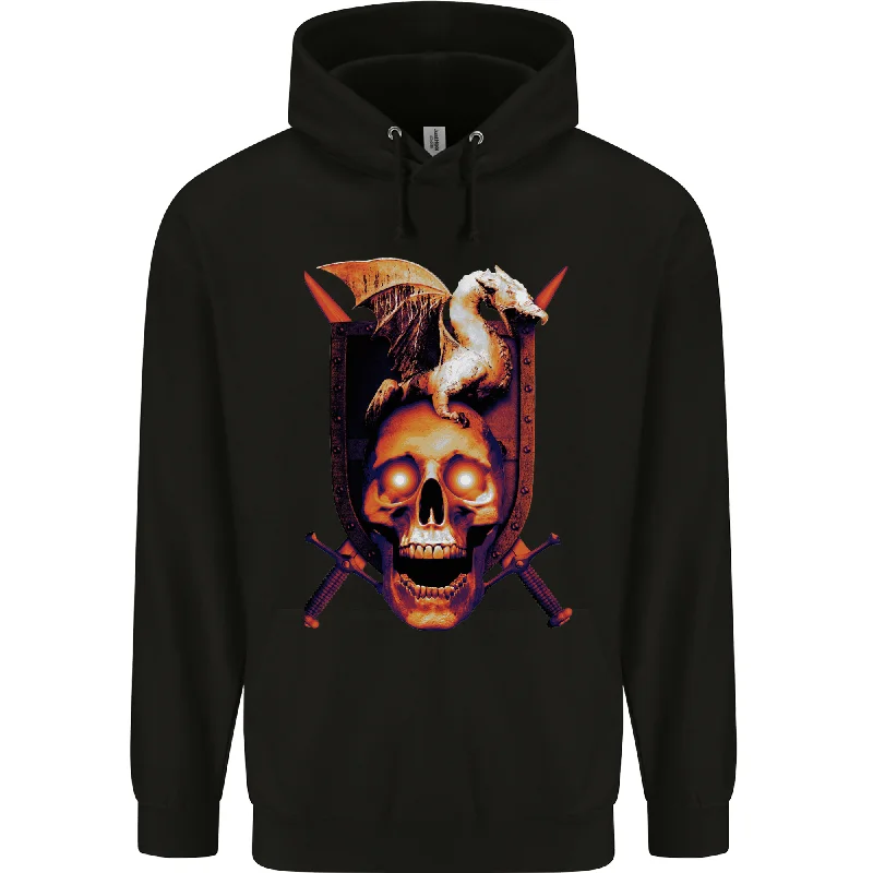 A Dragon on a Skull Swords Fantasy Demon Mens 80% Cotton Hoodie Hoodie with Snap Buttons Easy Quick