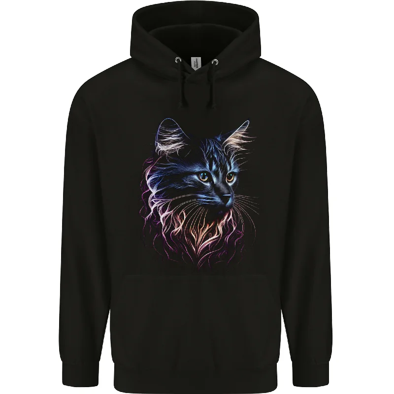 A Fantasy Cat With Cool Colours 1 Mens 80% Cotton Hoodie Hoodie with Fur Luxurious Winter