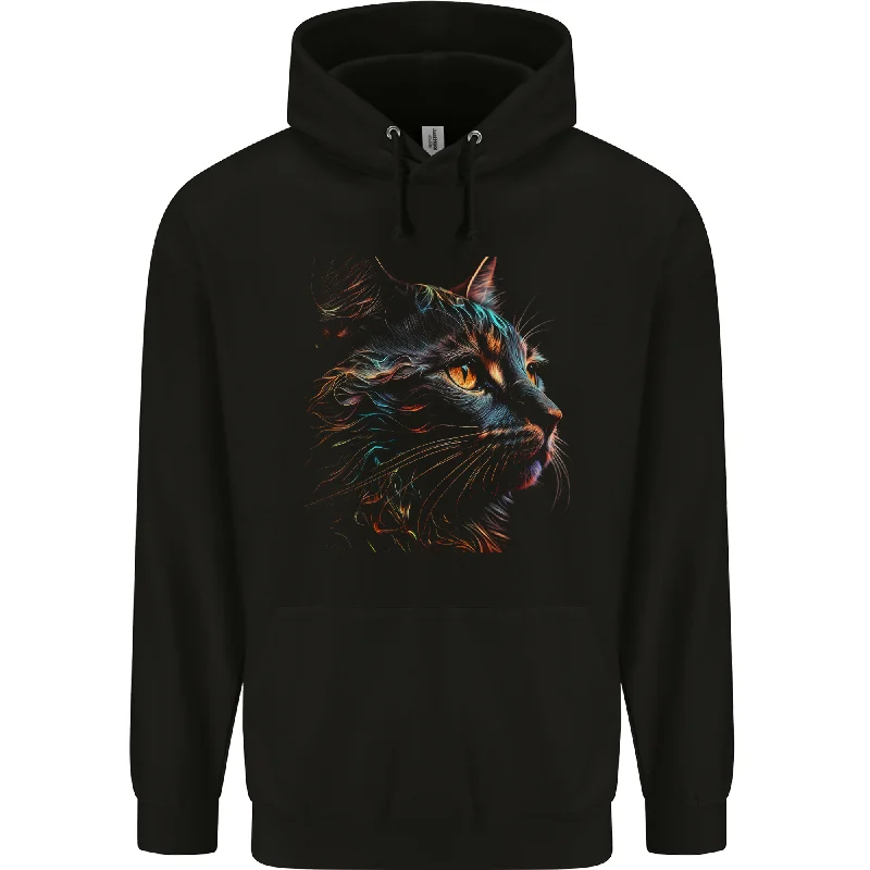 A Fantasy Cat With Cool Colours 2 Mens 80% Cotton Hoodie Hoodie with Illustration Artistic Creative