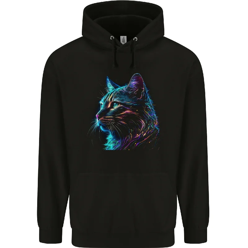 A Fantasy Cat With Cool Colours 3 Mens 80% Cotton Hoodie Hoodie with Monochrome Minimalist Simple A Fantasy Cat With Cool Colours 3 Mens 80% Cotton Hoodie Hoodie with Monochrome Minimalist Simple