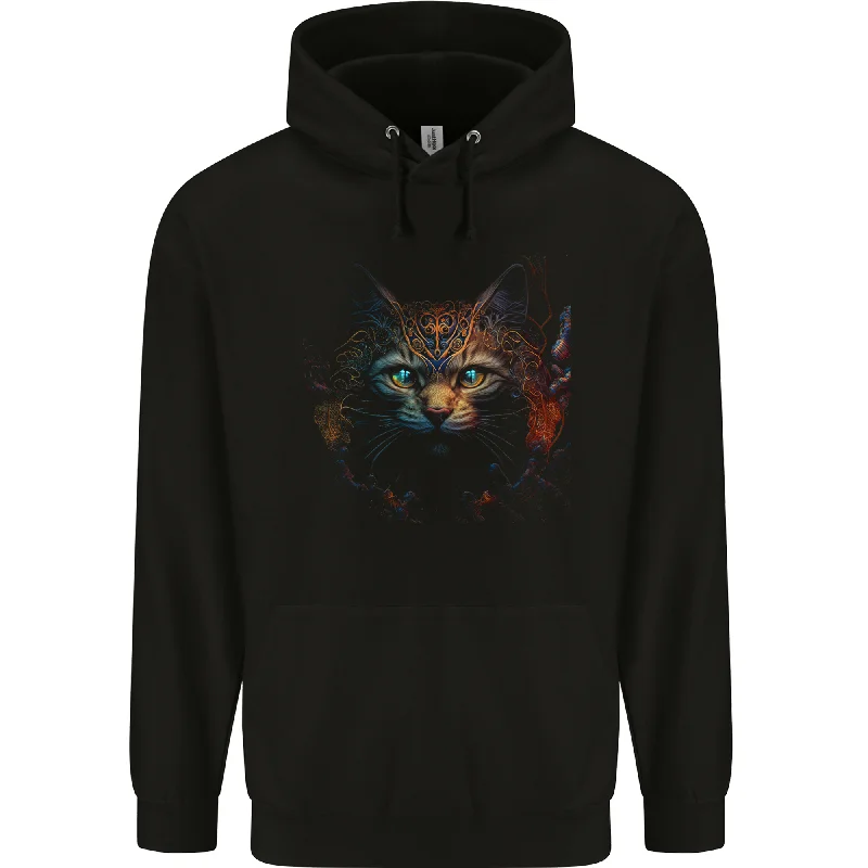 A Fantasy Cat With Cool Colours 4 Mens 80% Cotton Hoodie Hoodie with Raw Hem Edgy Unfinished A Fantasy Cat With Cool Colours 4 Mens 80% Cotton Hoodie Hoodie with Raw Hem Edgy Unfinished