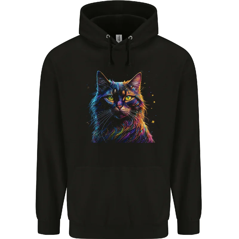 A Fantasy Cat With Cool Colours 7 Mens 80% Cotton Hoodie Hoodie with Longline Fit Extended Stylish A Fantasy Cat With Cool Colours 7 Mens 80% Cotton Hoodie Hoodie with Longline Fit Extended Stylish