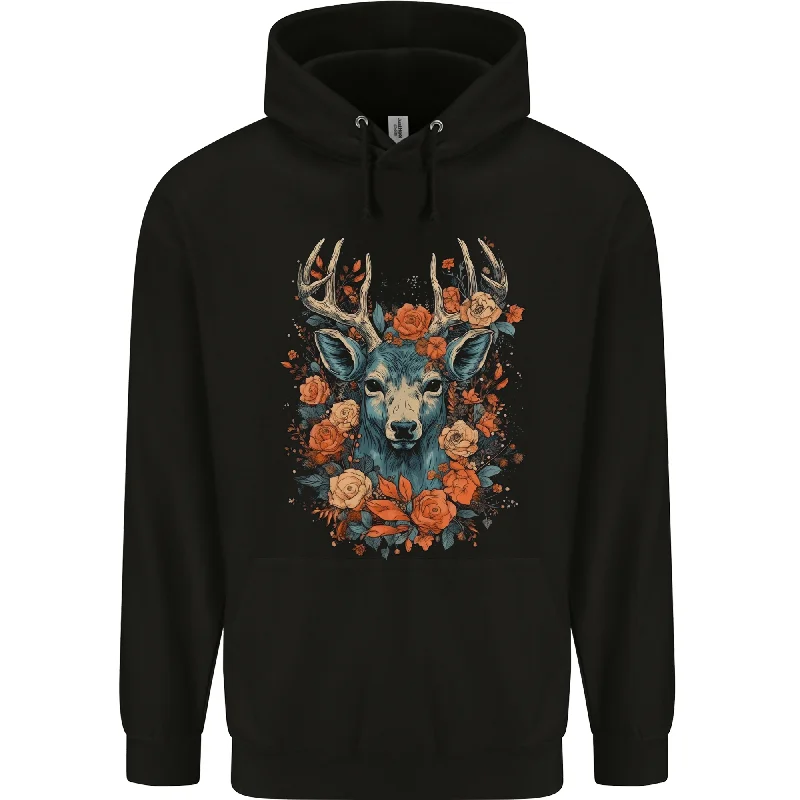 A Fantasy Deer With Flowers Mens 80% Cotton Hoodie Hoodie with Batwing Sleeves Loose Dramatic A Fantasy Deer With Flowers Mens 80% Cotton Hoodie Hoodie with Batwing Sleeves Loose Dramatic