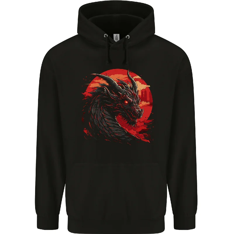 A Fantasy Dragon With a City Backdrop Mens 80% Cotton Hoodie Hoodie with Mesh Breathable Sporty