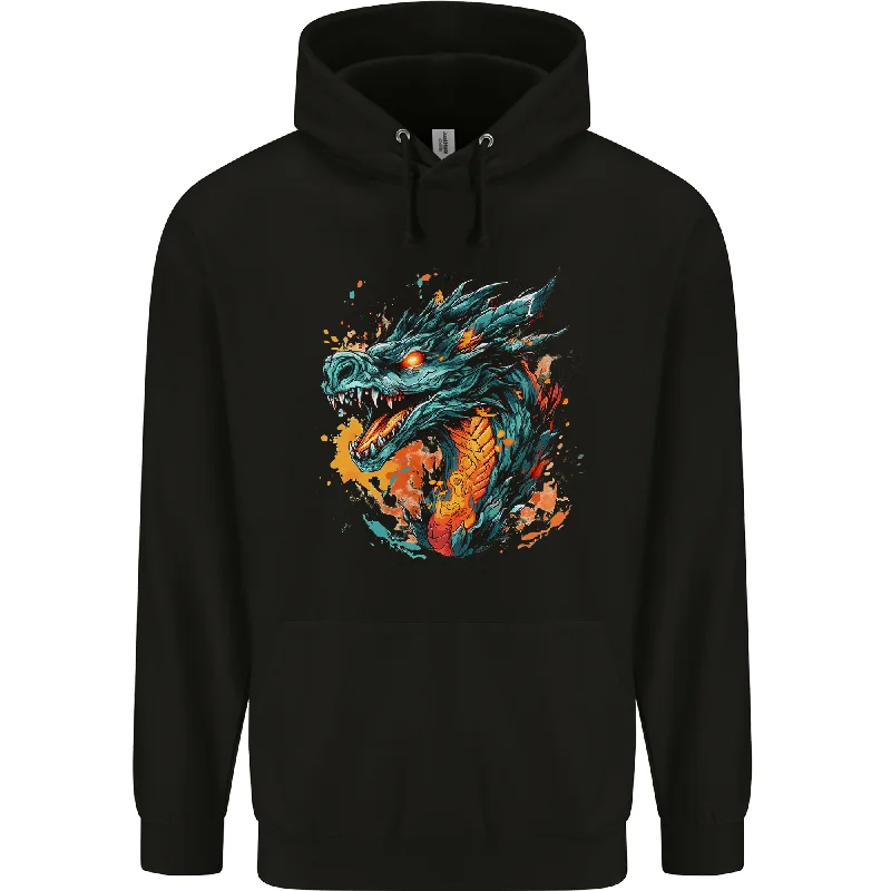 A Fantasy Fire Dragon Mens 80% Cotton Hoodie Hoodie with Pastel Soft Subtle