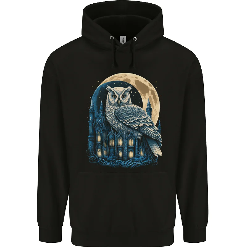 A Fantasy Owl Sitting on a House With Moon Mens 80% Cotton Hoodie Hoodie with Half-Zip Sporty Casual A Fantasy Owl Sitting on a House With Moon Mens 80% Cotton Hoodie Hoodie with Half-Zip Sporty Casual
