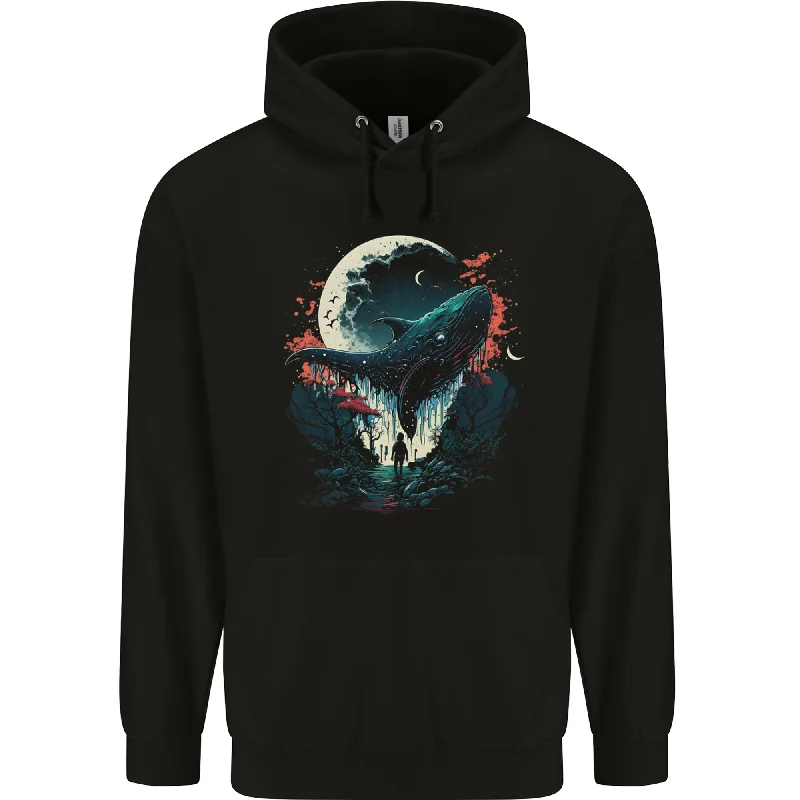 A Fantasy Whale & Moon Alien Mystic Mens 80% Cotton Hoodie Hoodie with Oversized Fit Loose Comfortable