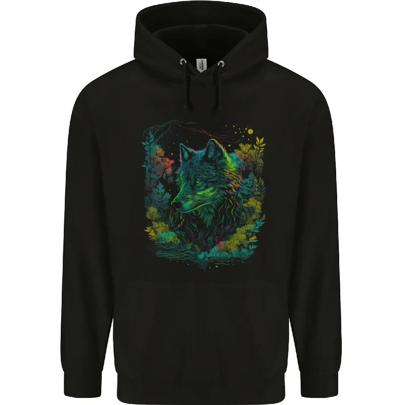 A Fantasy Wolf in the Forest Mens 80% Cotton Hoodie Hoodie with Raglan Sleeves Sporty Comfortable