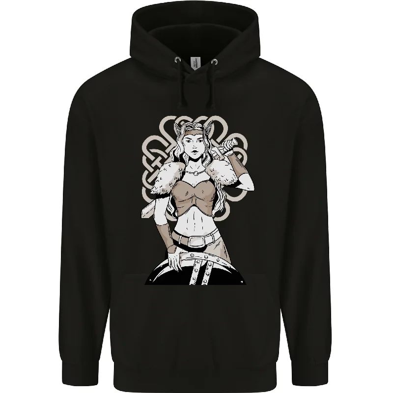 A Female Viking Shield Maiden Warrior Mens 80% Cotton Hoodie Hoodie with Mock Neck Collared Structured