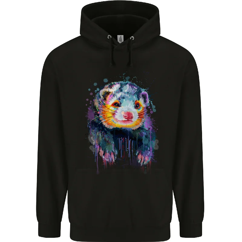 A Ferret Watercolour Mens 80% Cotton Hoodie Hoodie with Hem Raw Edge Edgy Unfinished A Ferret Watercolour Mens 80% Cotton Hoodie Hoodie with Hem Raw Edge Edgy Unfinished
