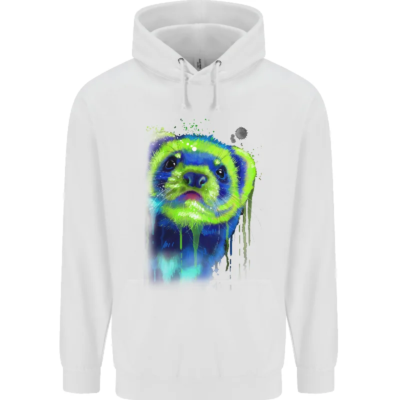 A Ferret Watercolour Mens 80% Cotton Hoodie Hoodie with Velcro Closure Adjustable Secure