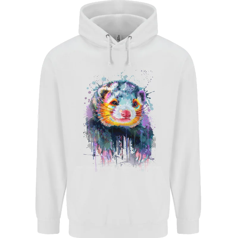 A Ferret Watercolour Mens 80% Cotton Hoodie Hoodie with Slit Hem Functional Movement